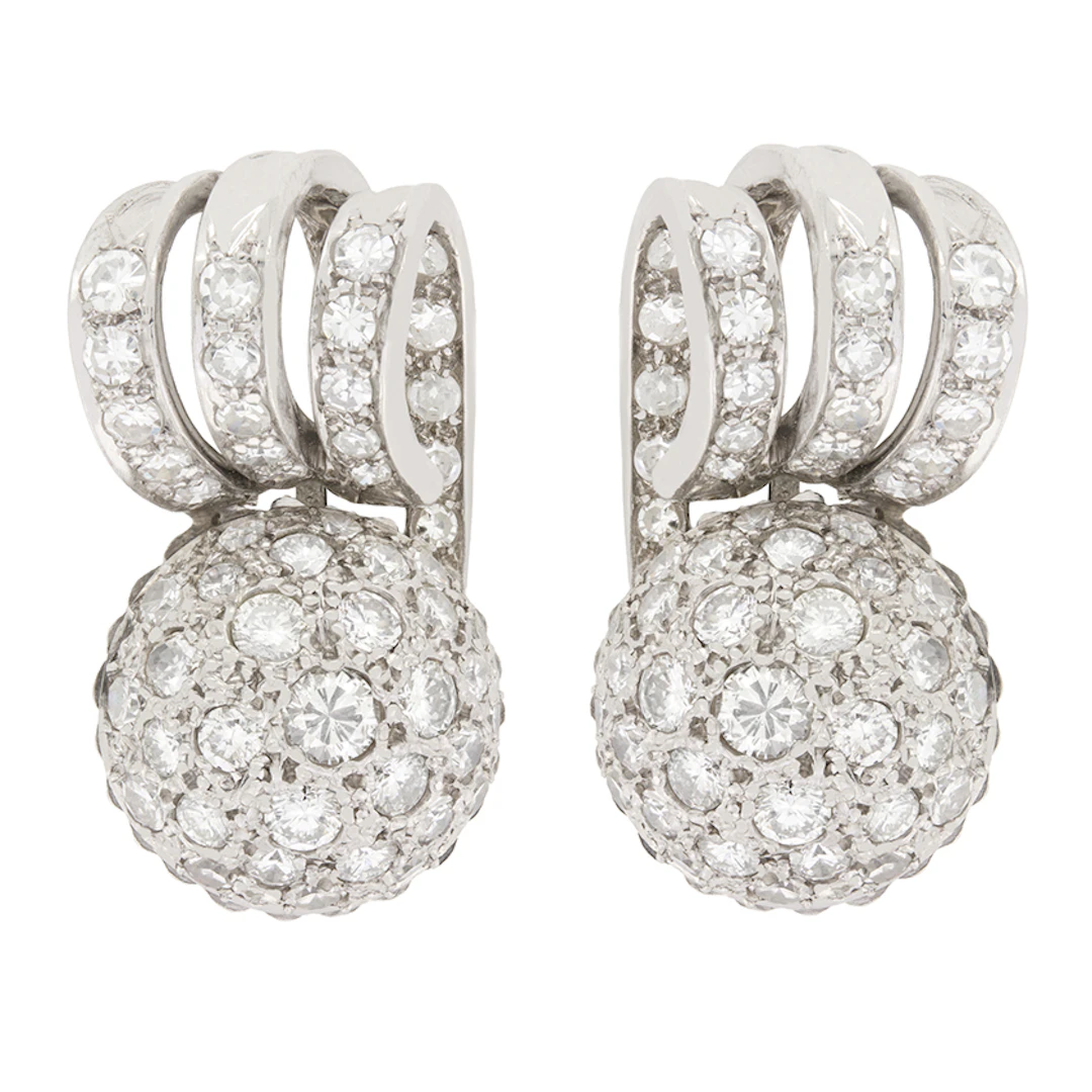 Late Deco 4.00ct Diamond Bombé Earrings, c.1940s