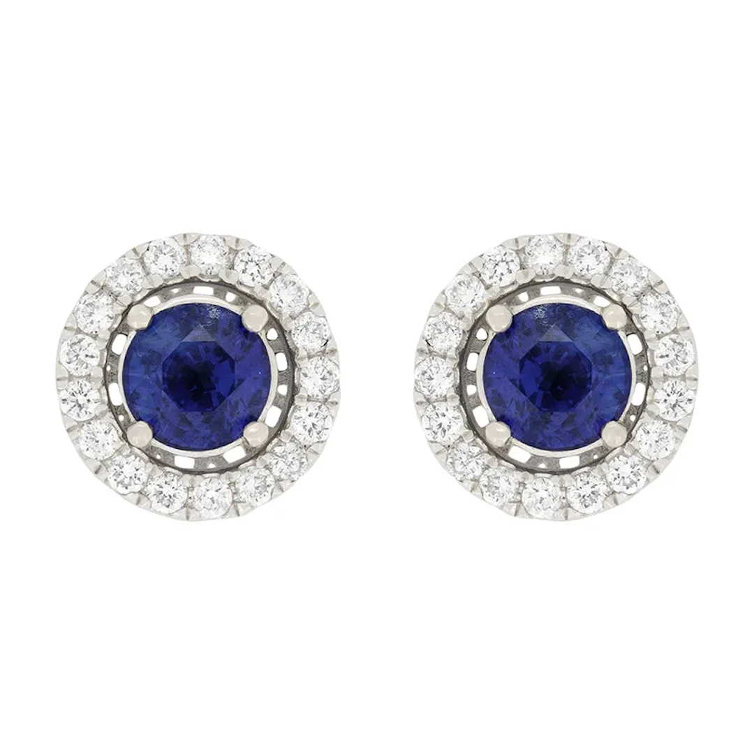 Contemporary 1.00ct Sapphire and Diamond Halo Earrings