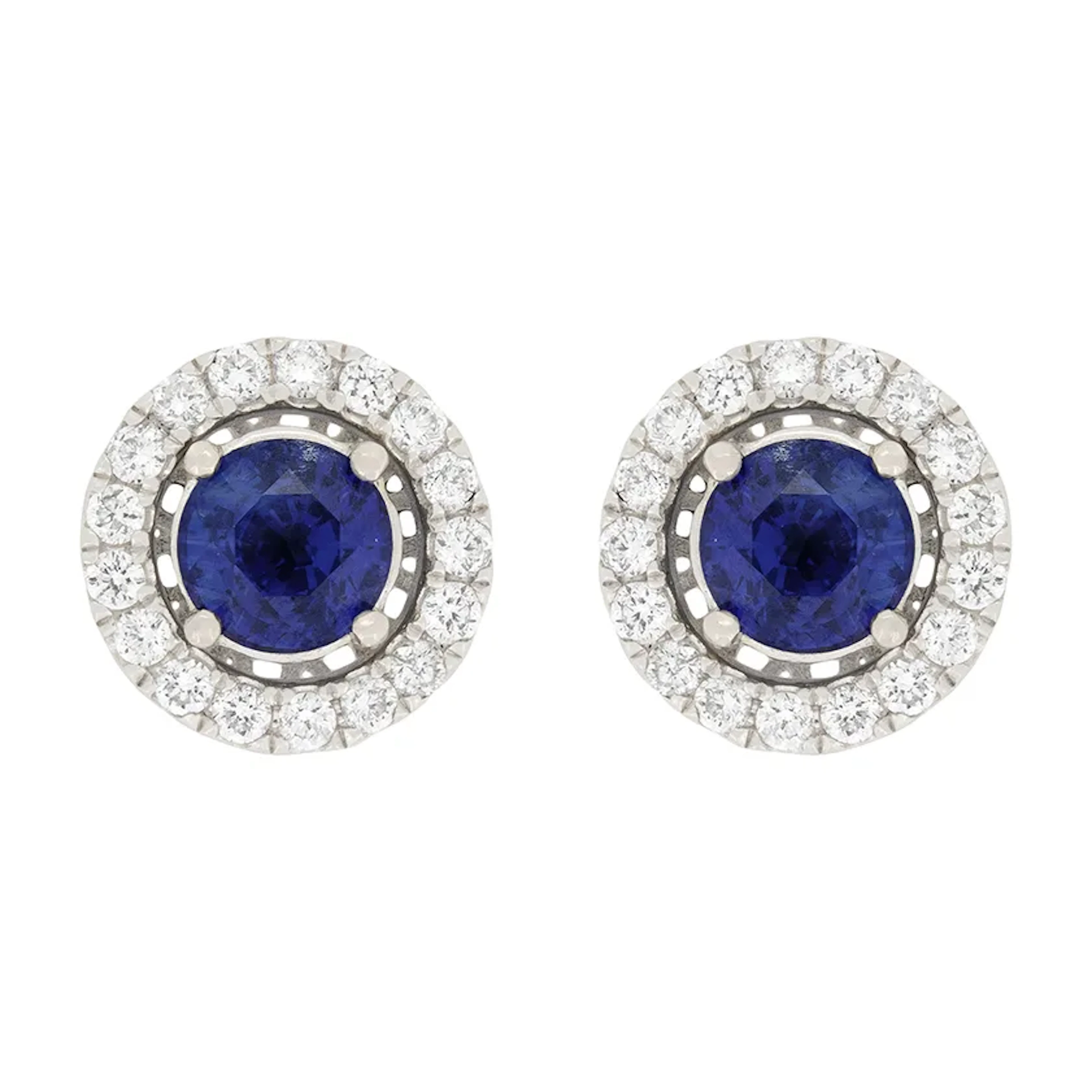 Contemporary 1.00ct Sapphire and Diamond Halo Earrings