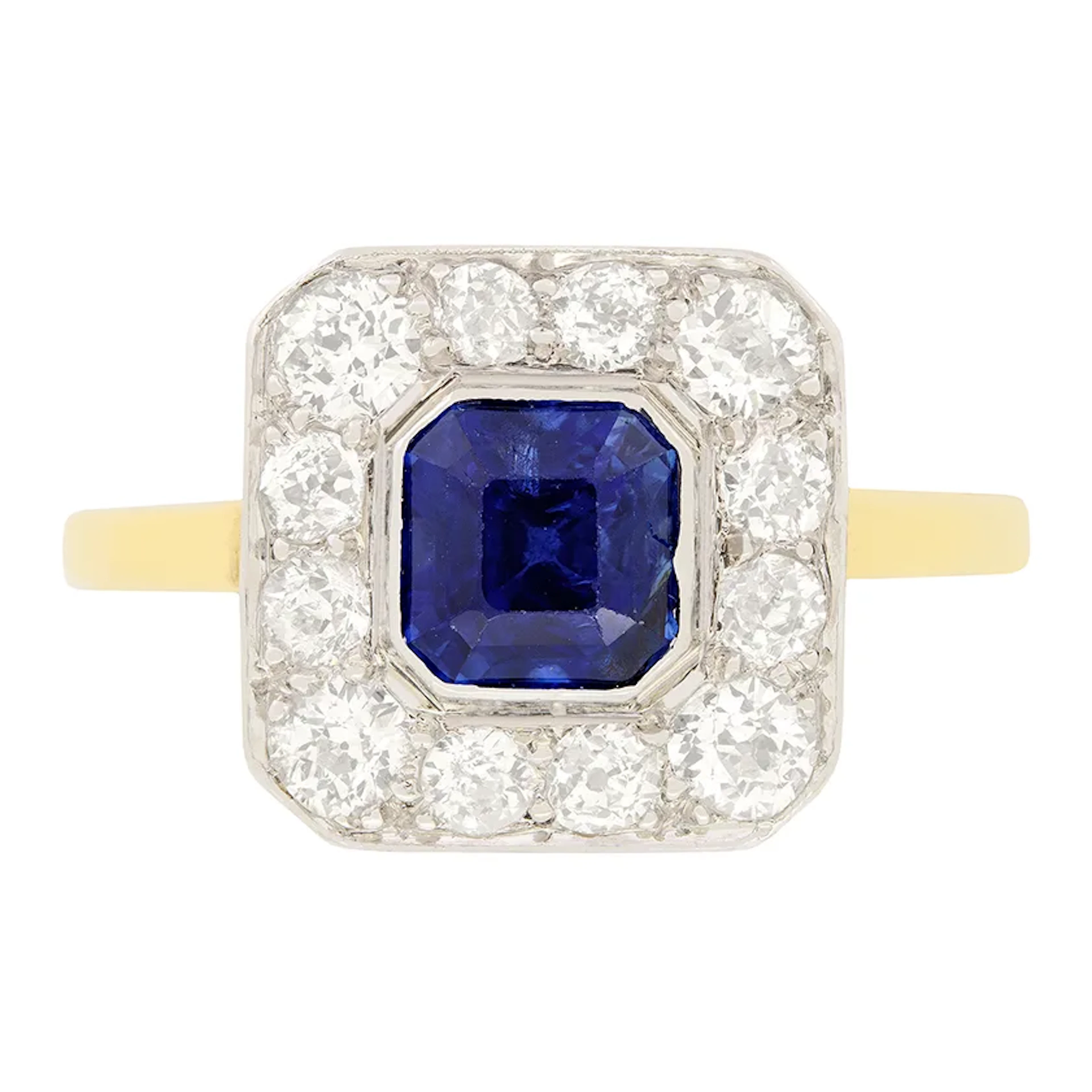Edwardian 1.30ct Sapphire and Diamond Cluster Ring, c.1910s