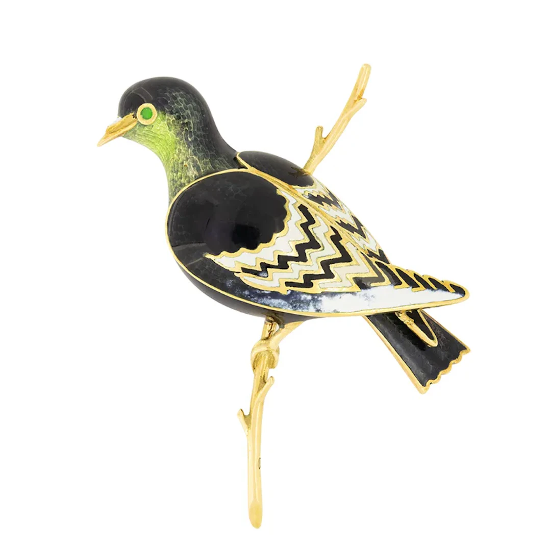 Vintage Enamel Bird Brooch, c.1970s