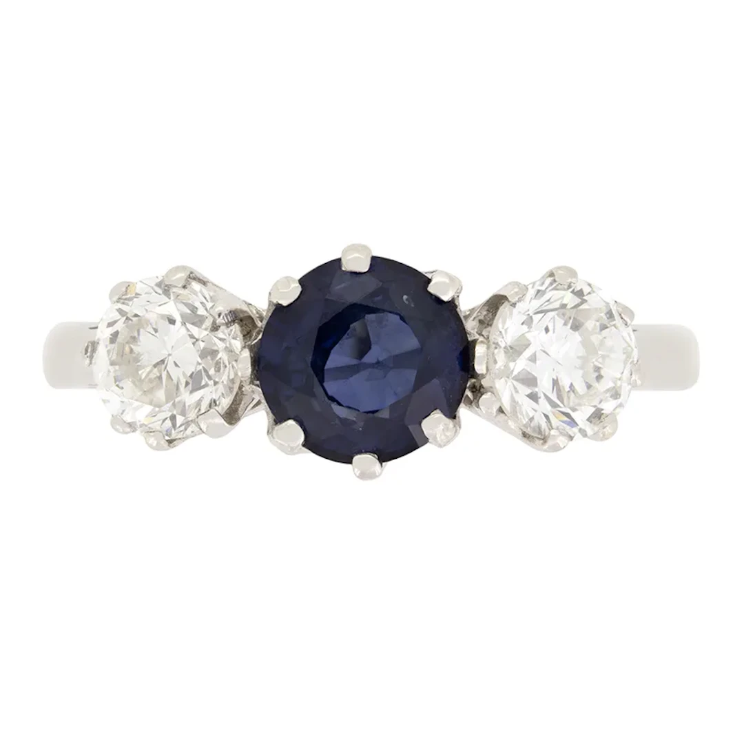 Vintage 1.00ct Sapphire and Diamond Trilogy Ring, c.1940s