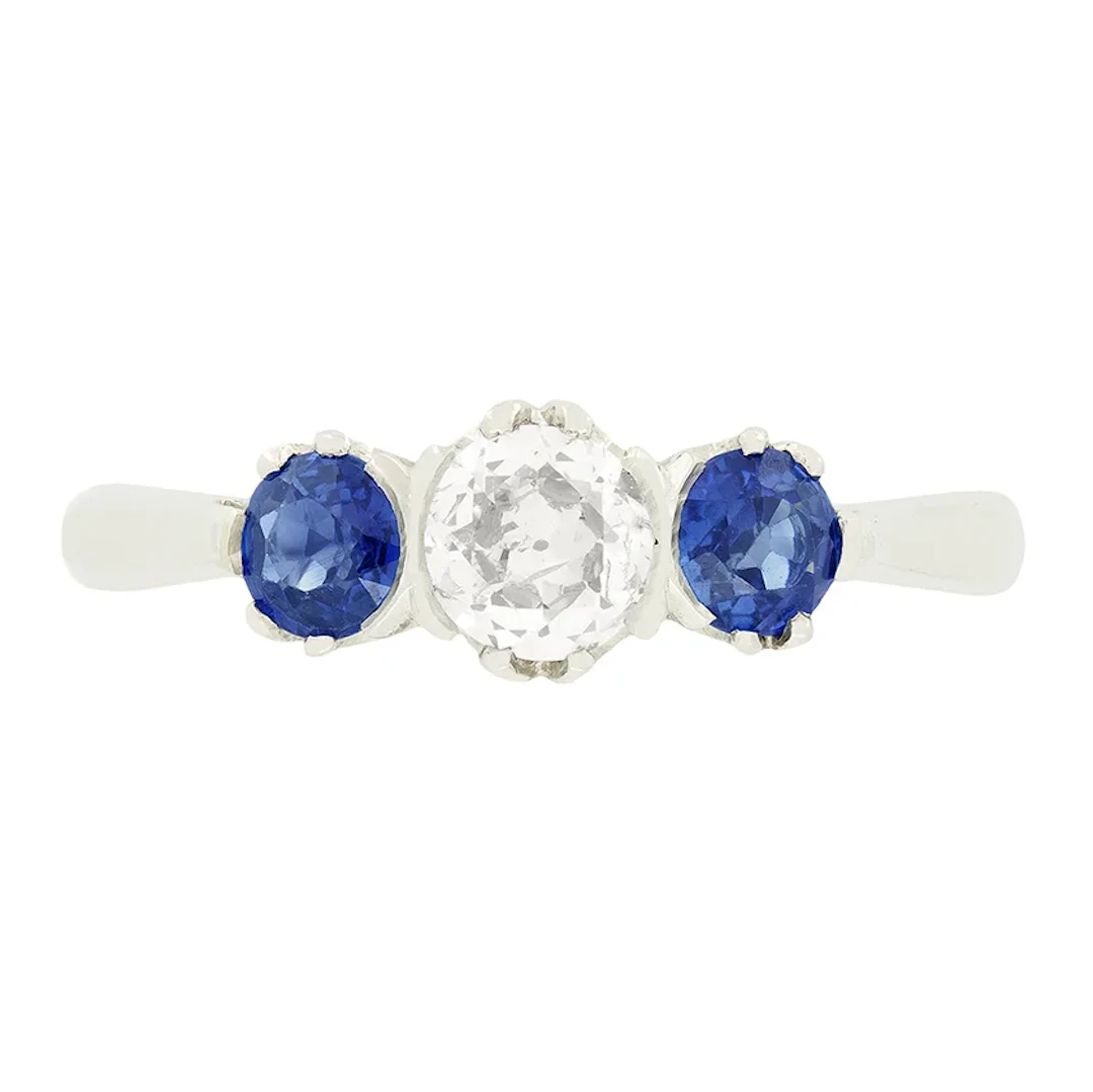 Vintage 0.50ct Diamond and Sapphire Three Stone, c.1950s
