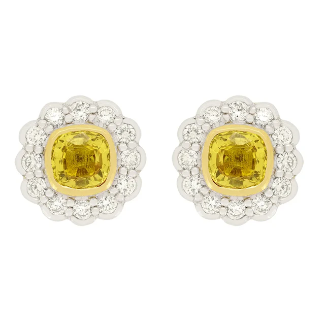 Vintage 1.30ct Yellow Sapphire and Diamond Earrings, c.1970s