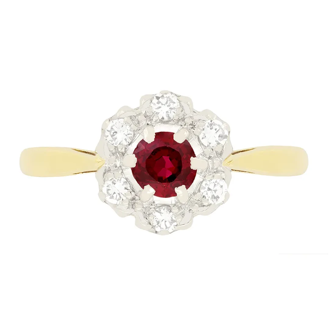 Vintage 0.35ct Ruby and Diamond Cluster Ring, c.1950s