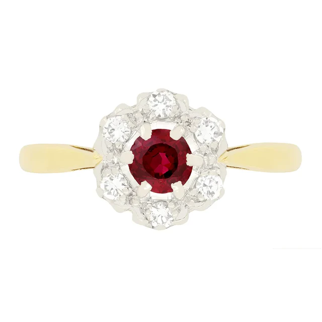 Vintage 0.35ct Ruby and Diamond Cluster Ring, c.1950s