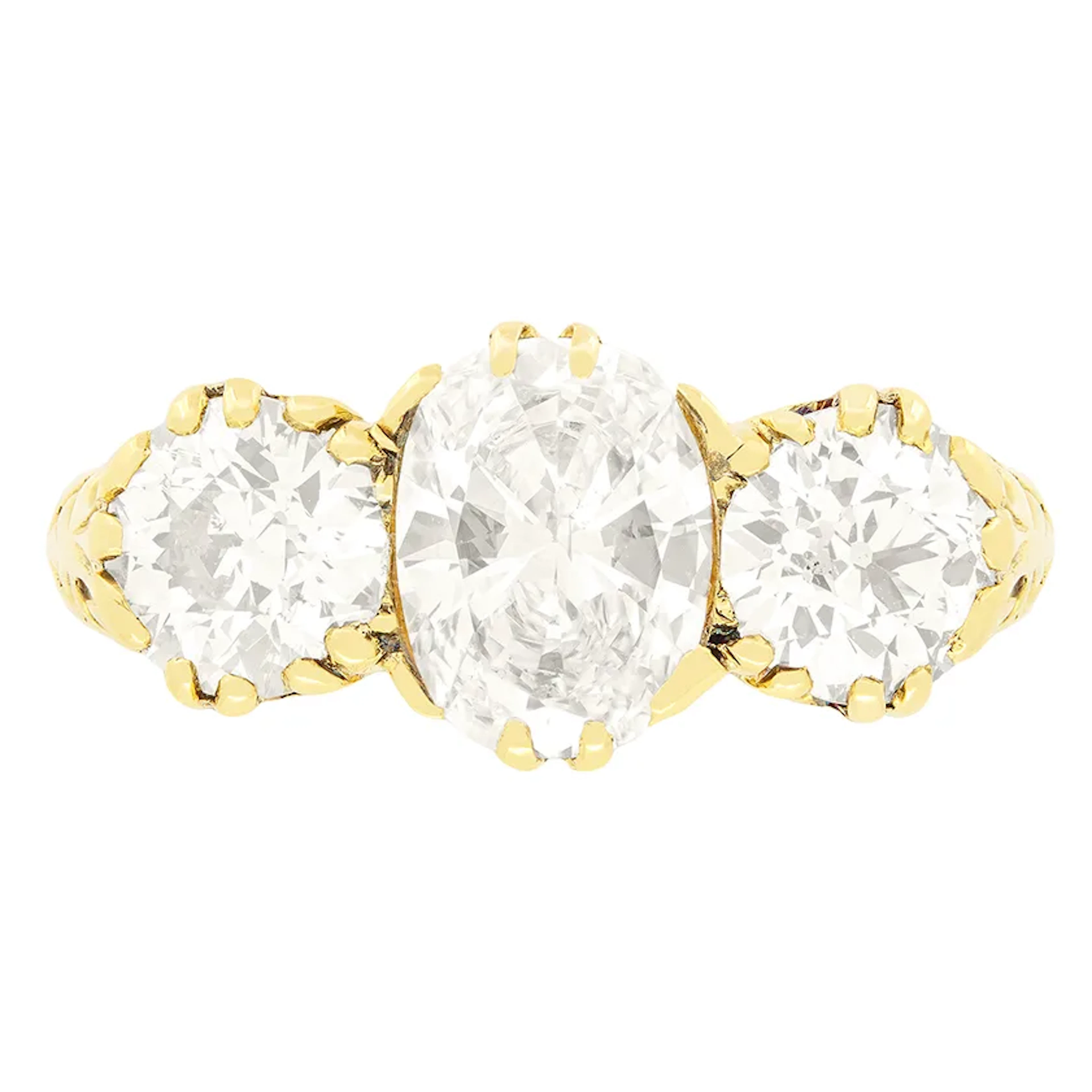 Victorian 3.50ct Diamond Three Stone Carved Head Ring, c.1880s