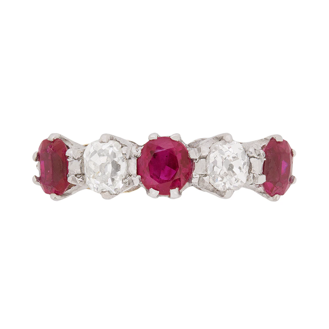 Antique Ruby and Diamond Five Stone Ring, c.1910s