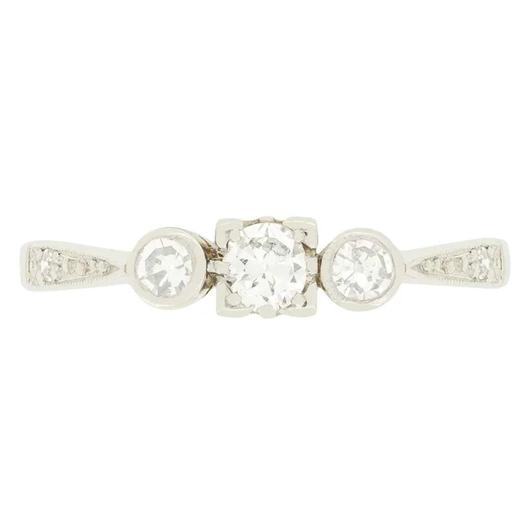 Art Deco 0.40ct Diamond Three Stone Ring, c.1920s