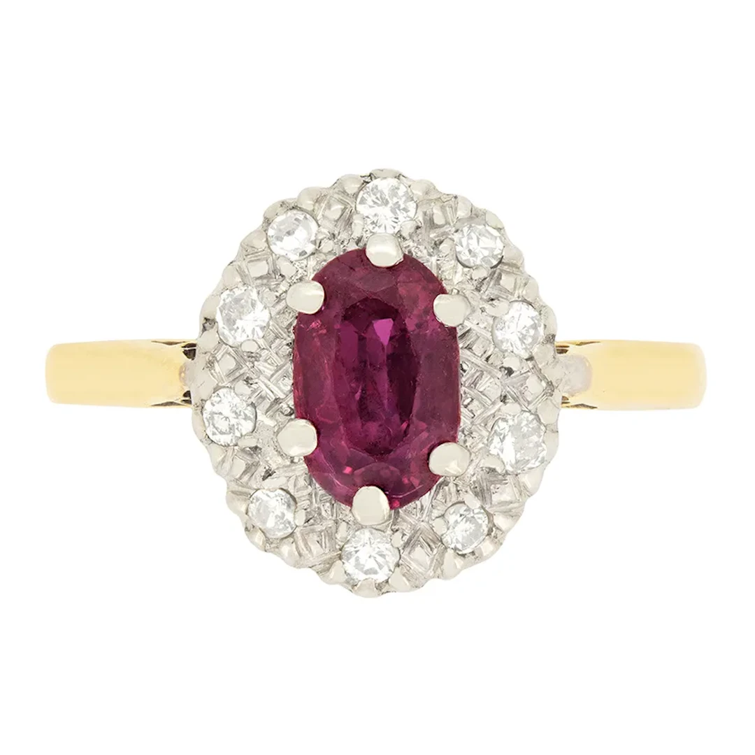 Vintage 1.20ct Ruby and Diamond Cluster Ring, c.1950s