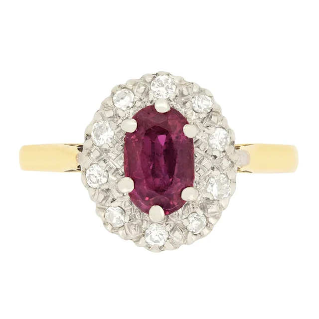 Vintage 1.20ct Ruby and Diamond Cluster Ring, c.1950s