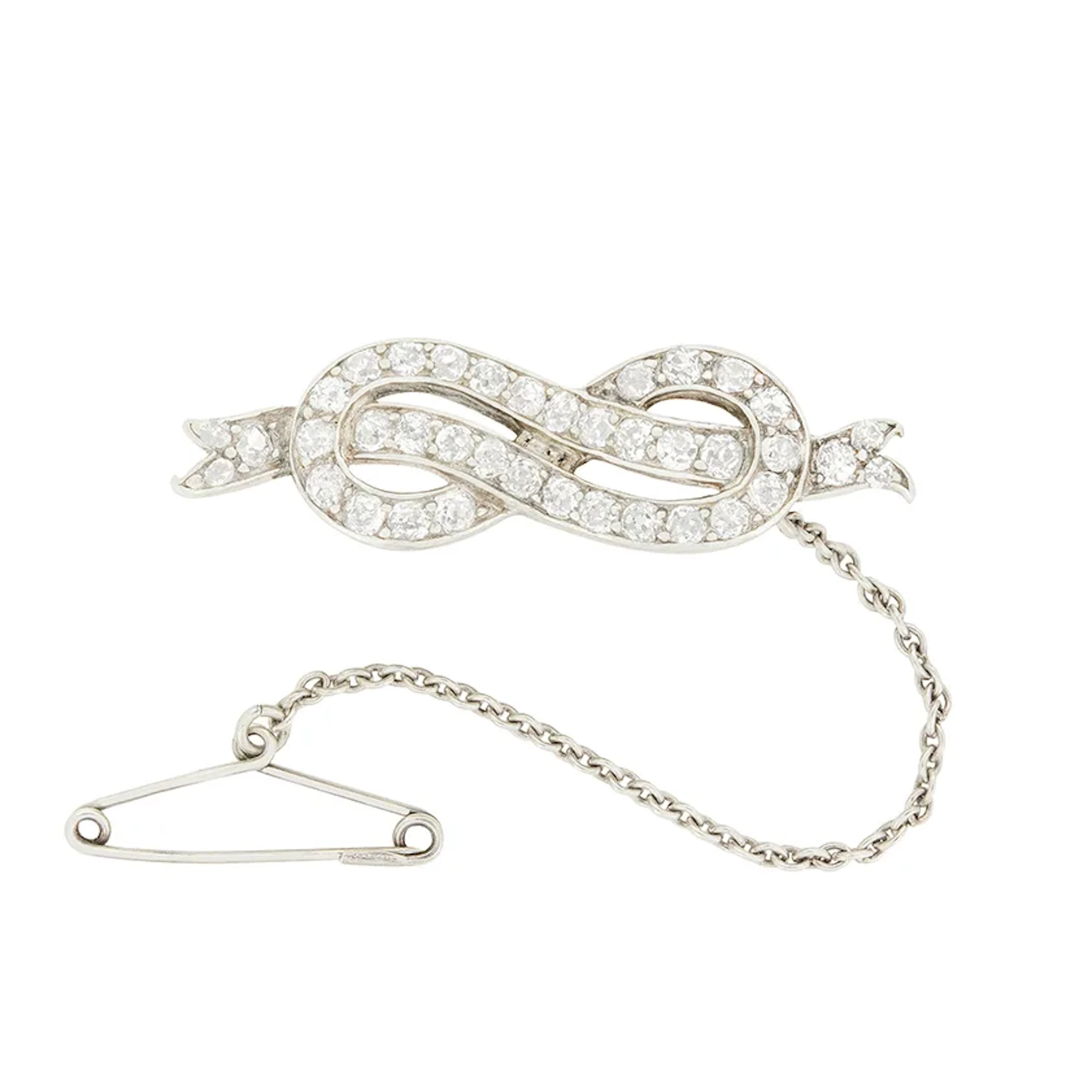 Edwardian 1.78ct Diamond infinity double knot brooch, c.1910s