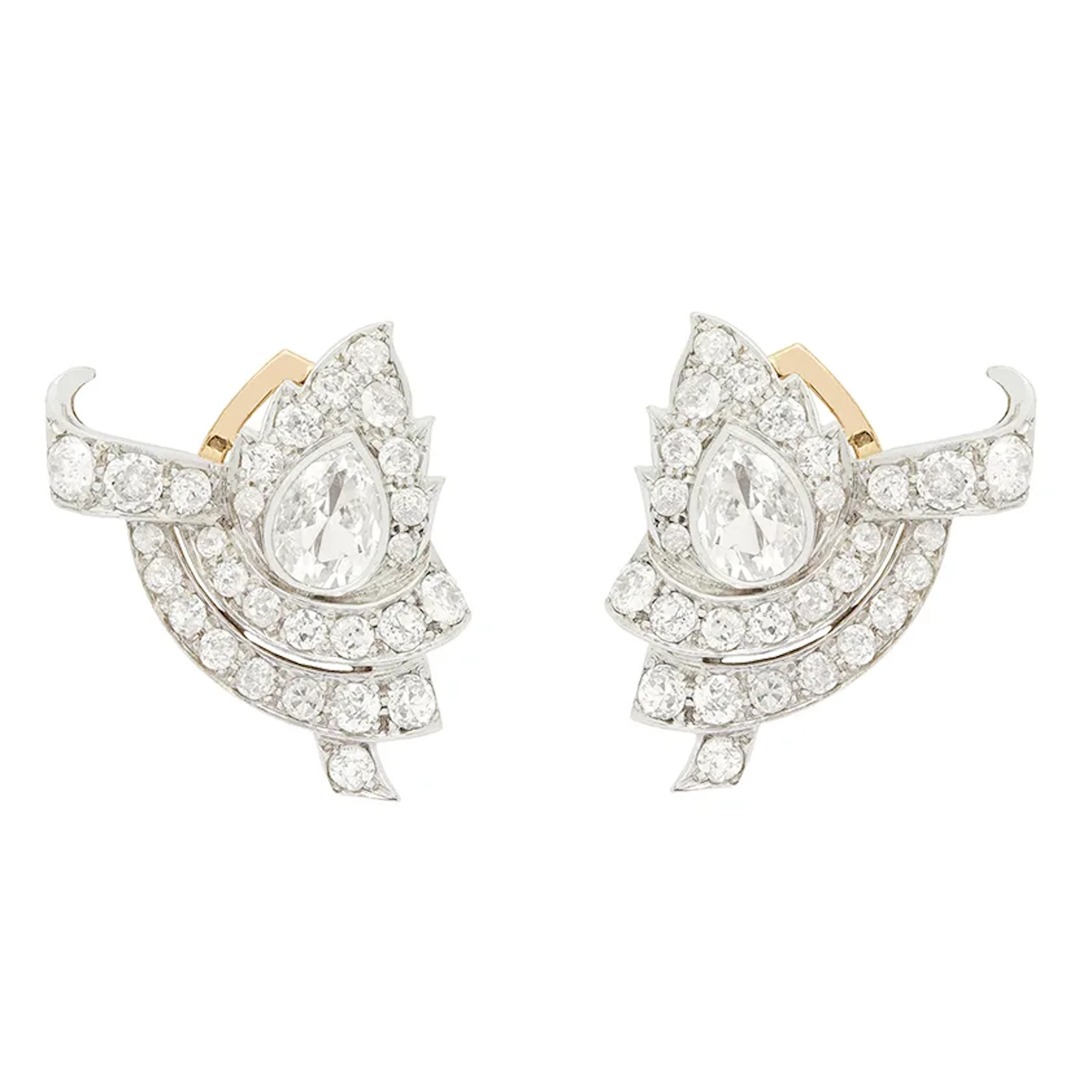Art Deco 4.00ct Diamond Leaf Cluster Earrings, c.1920s