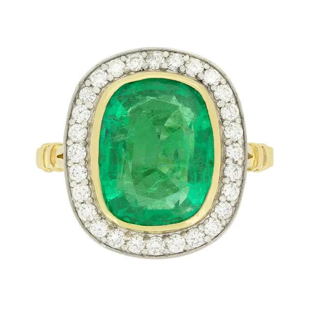 Vintage 4.20ct Emerald and Diamond Cluster Ring, c.1980s