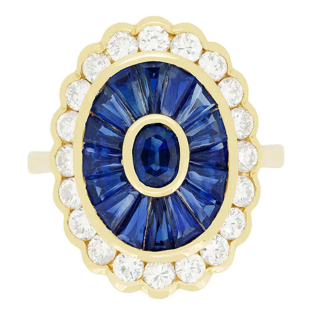Vintage 1.50ct Sapphire and Diamond Cluster Ring, c.1970s