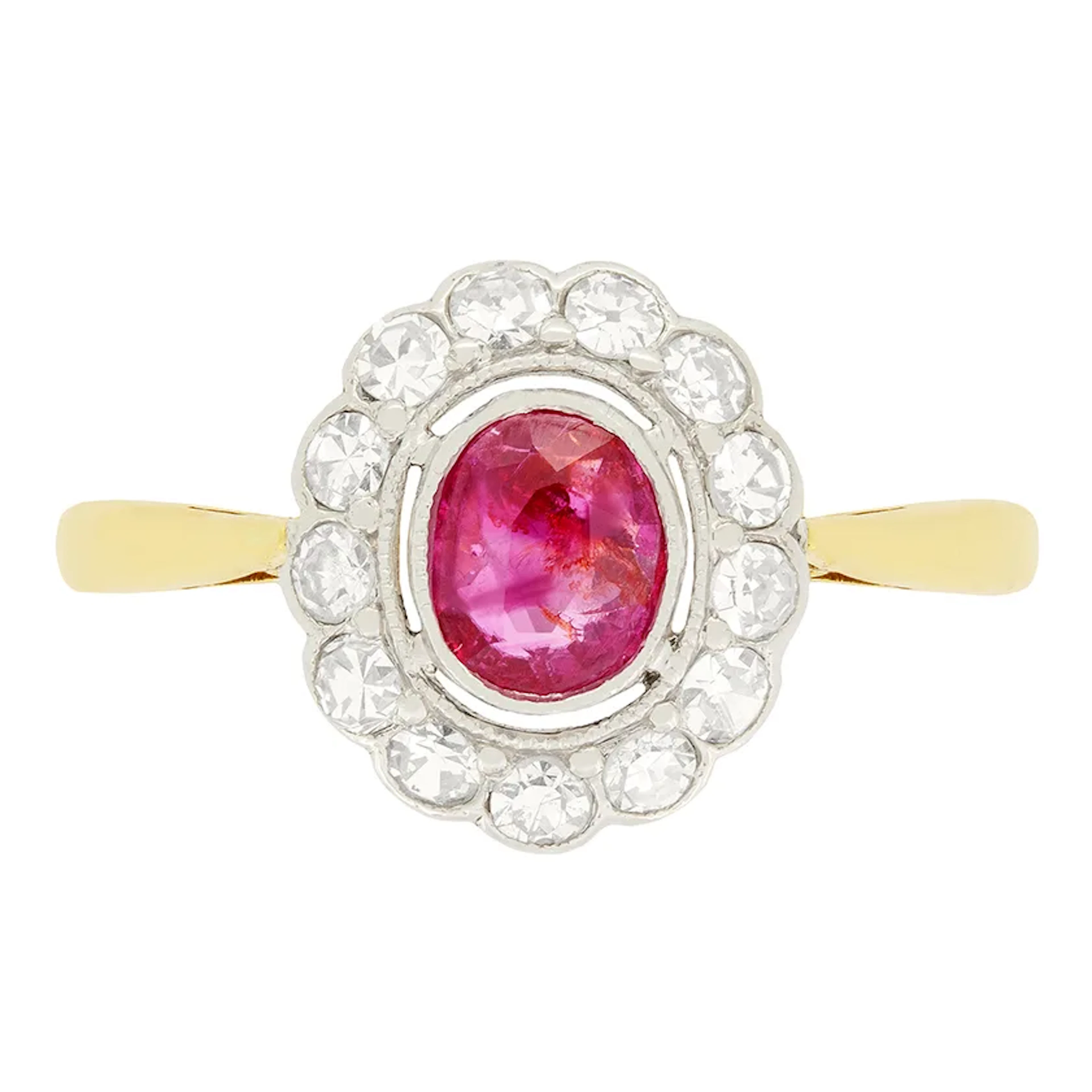 Edwardian 0.55ct Ruby and Diamond Halo Ring, c.1910s