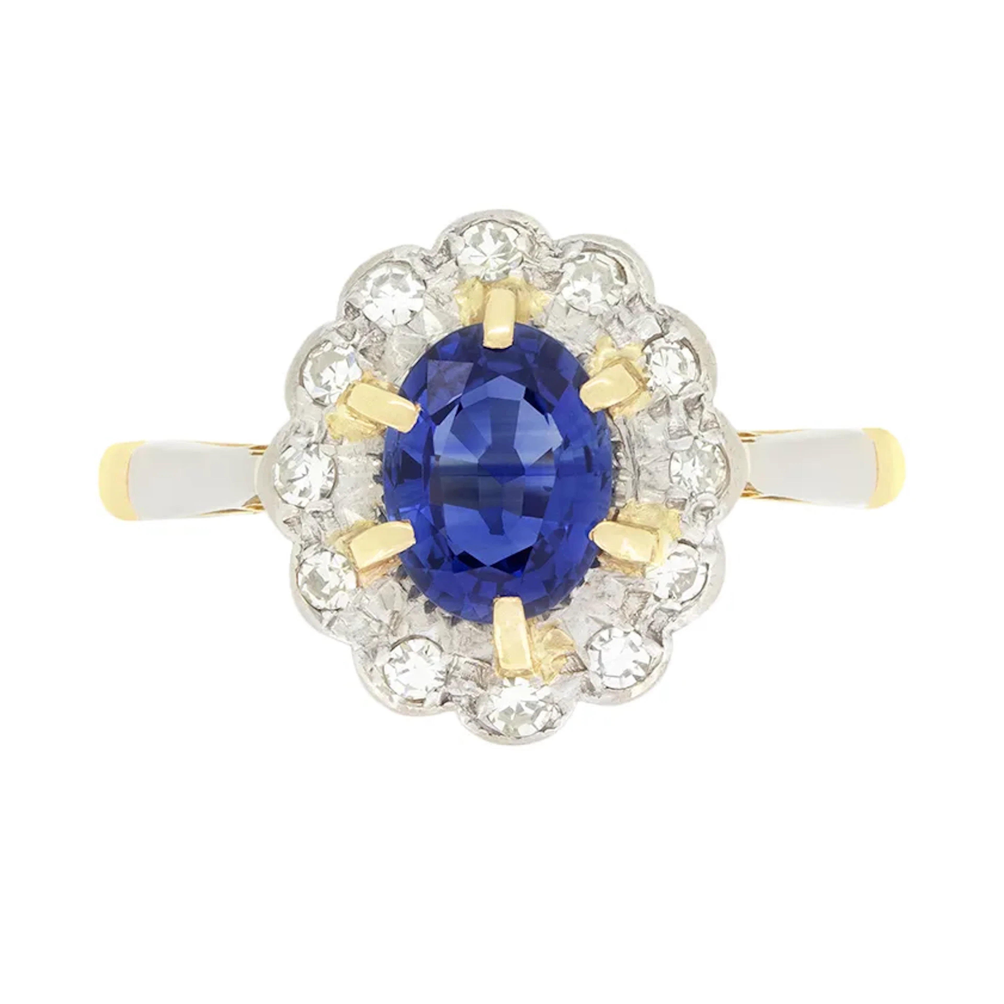 Edwardian 0.80ct Sapphire and Diamond Cluster Ring, c.1910s