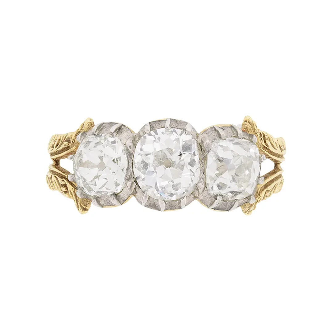 Victorian 2.10ct Old Cut Diamond Three Stone Ring, c.1881