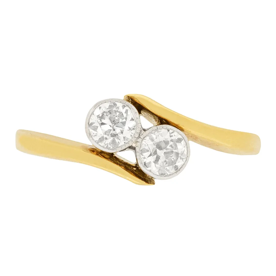 Edwardian 0.50ct Diamond Two Stone Twist Ring, c.1910s