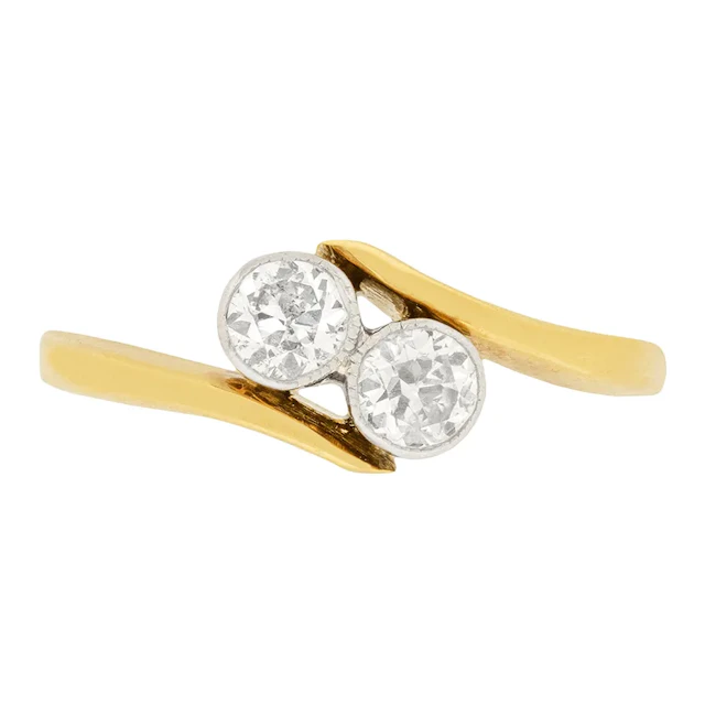 Edwardian 0.50ct Diamond Two Stone Twist Ring, c.1910s