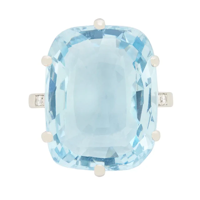 Vintage 14.71ct Aquamarine and Diamond Cocktail Ring, c.1980s