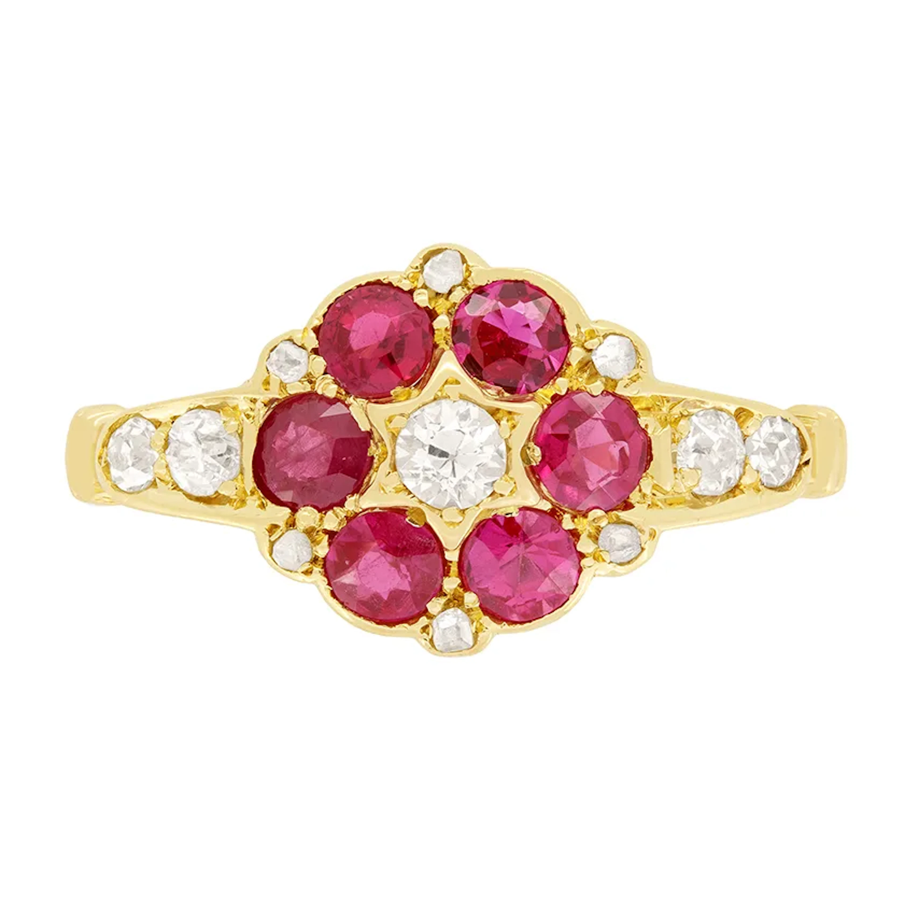 Edwardian 0.60ct Ruby and Diamond Cluster Ring, hallmarked 1909