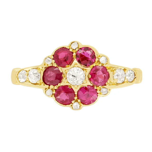 Edwardian 0.60ct Ruby and Diamond Cluster Ring, hallmarked 1909