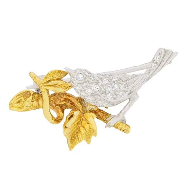 Vintage 0.24ct Diamond Bird Brooch, c.1980s