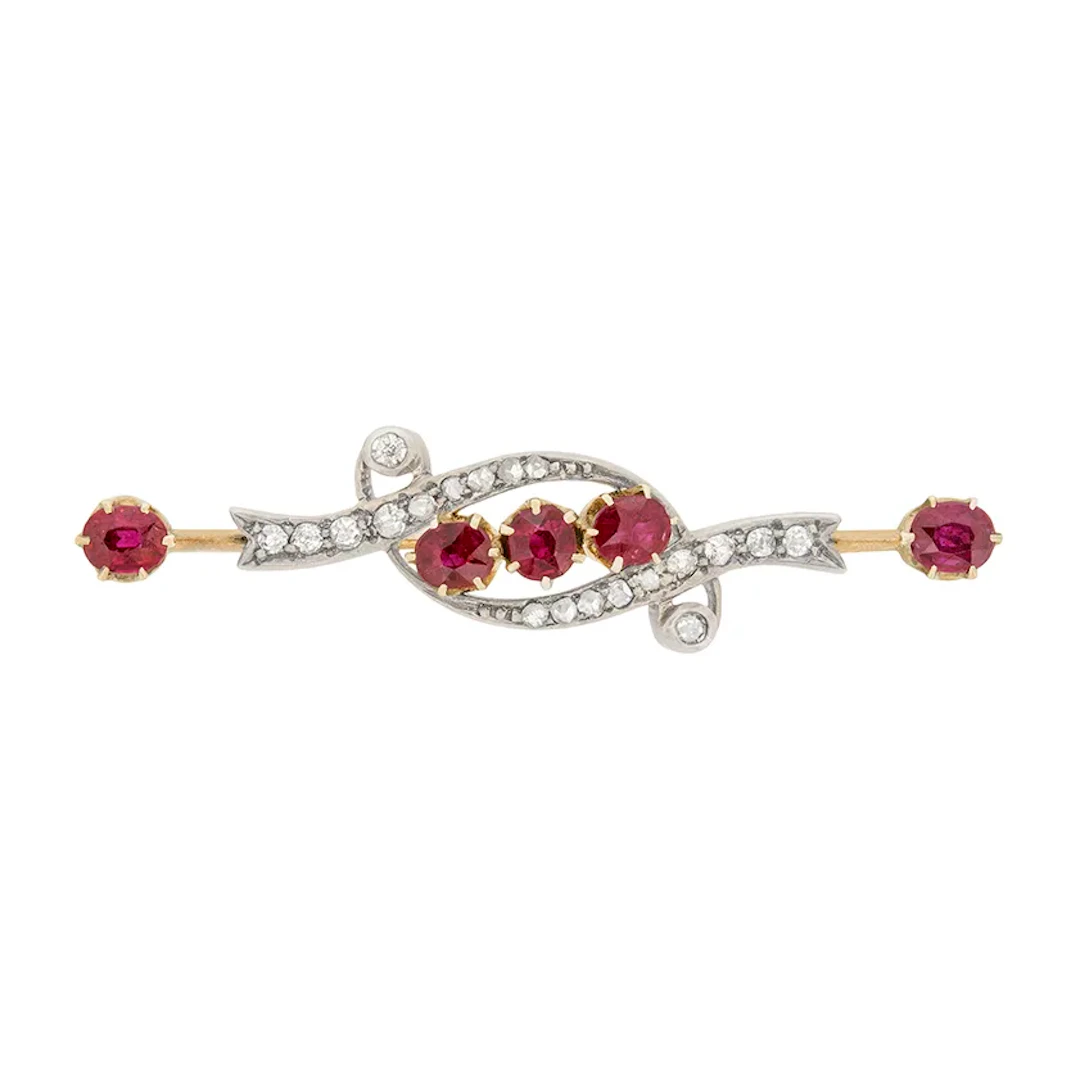 Victorian 1.25ct Ruby and Diamond Brooch, c.1880s