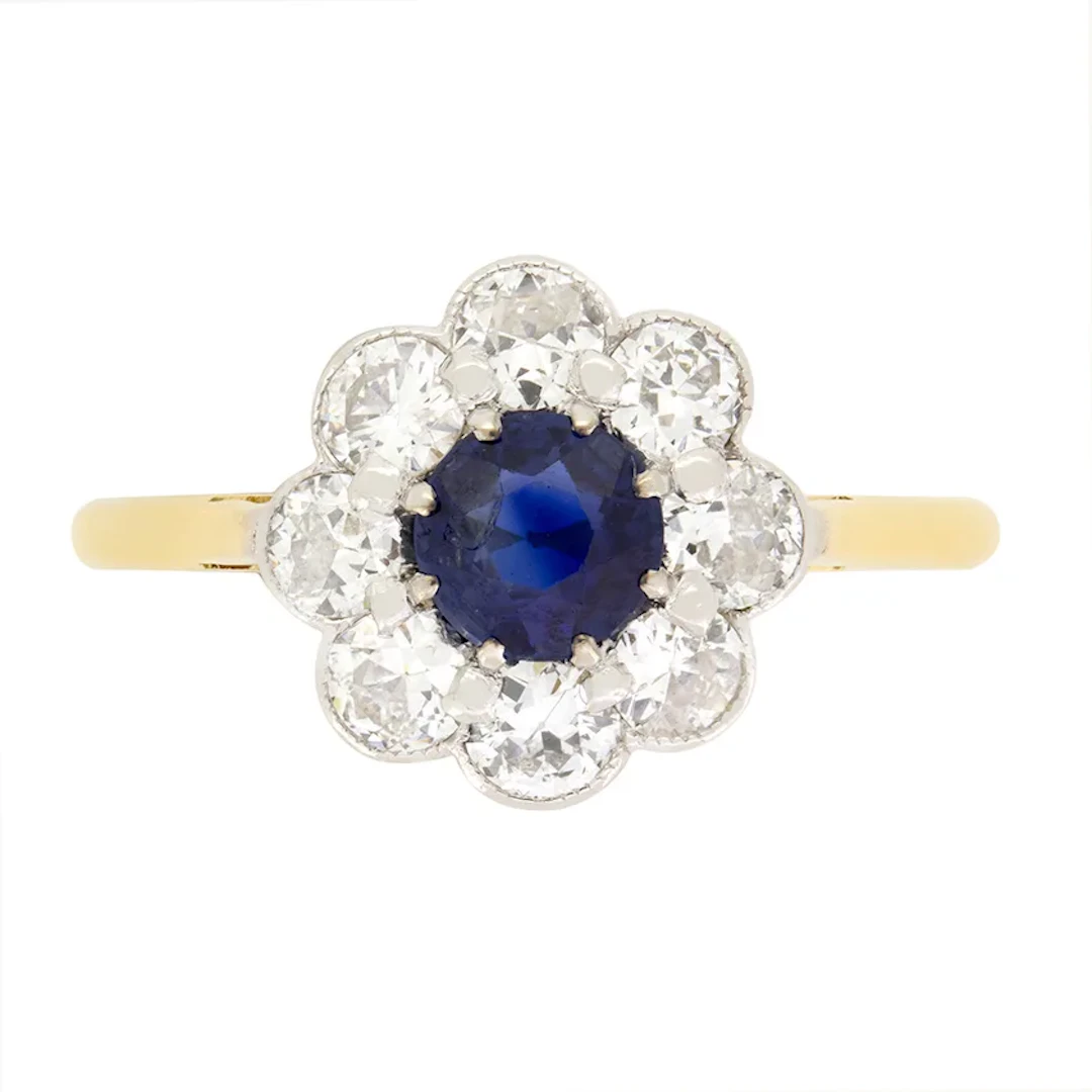 Edwardian 0.50ct Sapphire and Diamond Cluster Ring, c.1910s