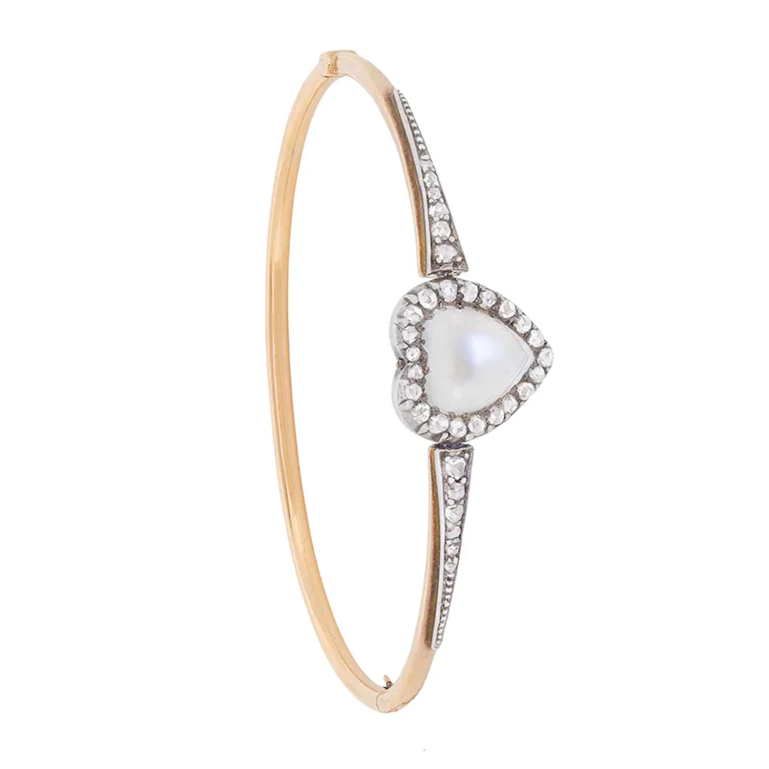 Victorian Heart Moonstone and Diamond Bangle, c.1880s