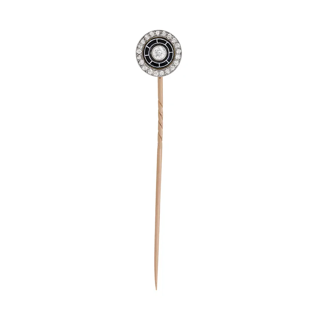 Edwardian Diamond and Enamel Pin Brooch, c.1910s