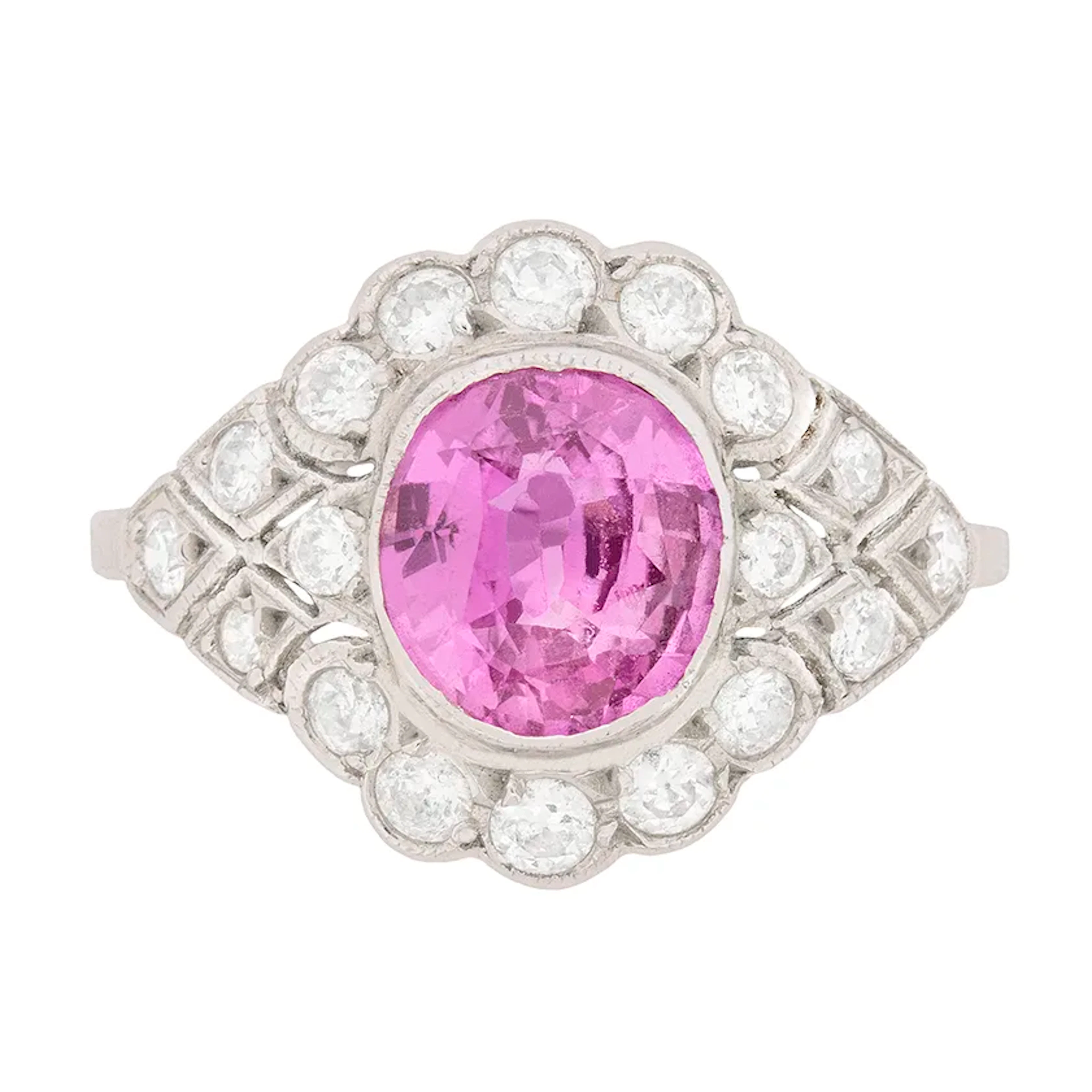 Vintage-Inspired 1.65 Carat Pink Sapphire and Diamond Bombé Style Cocktail Ring