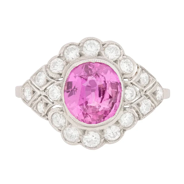 Vintage-Inspired 1.65 Carat Pink Sapphire and Diamond Bombé Style Cocktail Ring