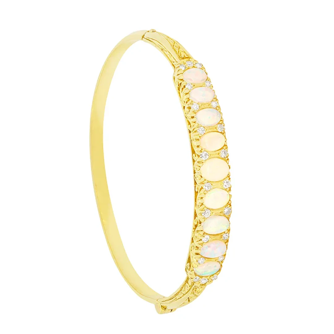 Vintage 1.65ct Opal and Diamond Bangle, c.1950s