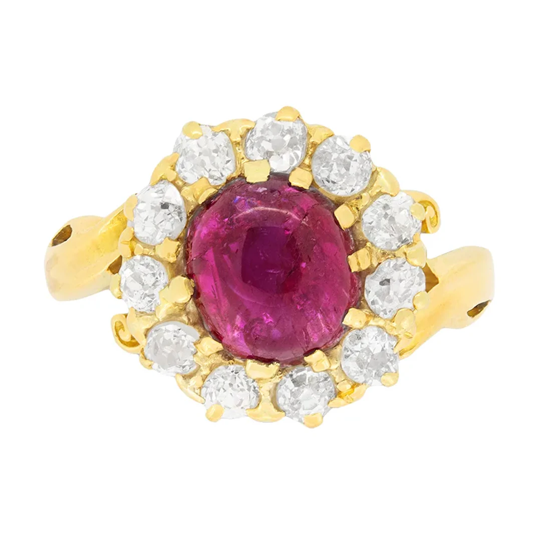 Victorian 1.40ct Ruby and Diamond Halo Ring, c.1880s