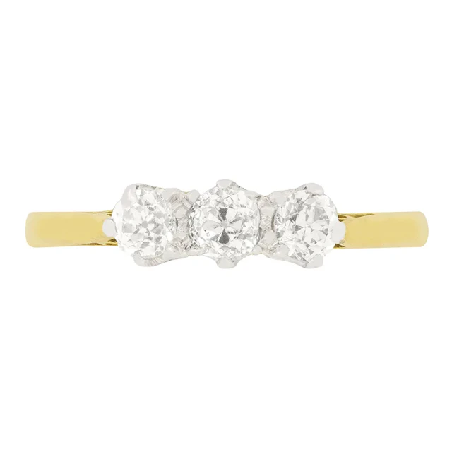 Edwardian 0.75ct Diamond Three Stone Ring, c.1910s