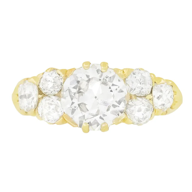 Victorian 2.70ct Diamond Carved Shank Ring, c.1880s