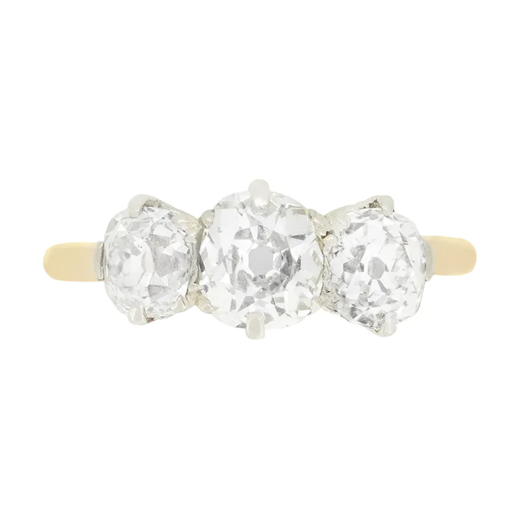 Edwardian 1.85ct Diamond Three Stone Ring, c.1910s