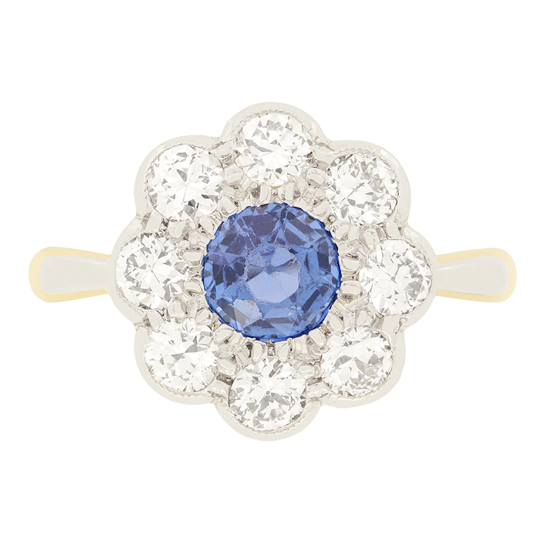 Antique 0.65ct Sapphire and Diamond Cluster Ring, c.1920s