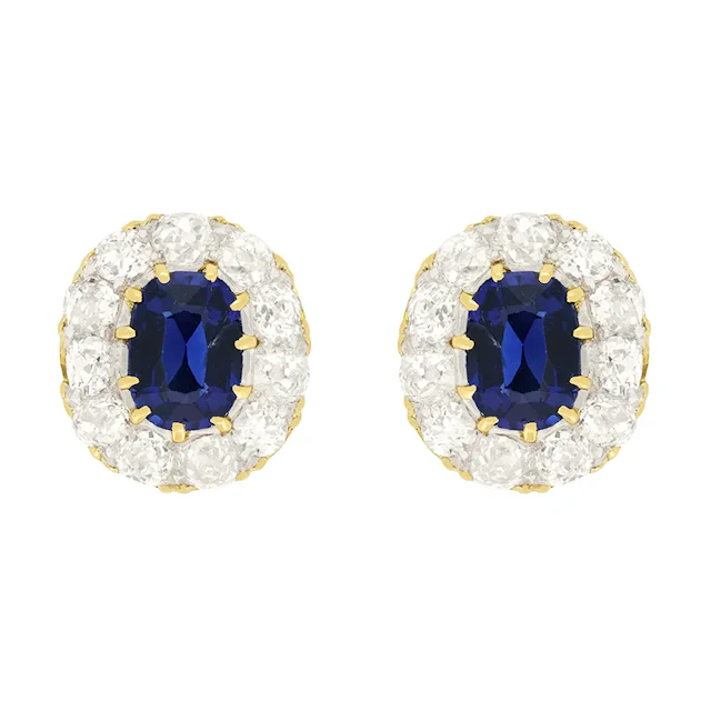 Victorian 1.30ct Sapphire and Diamond Cluster Earrings, c.1880s