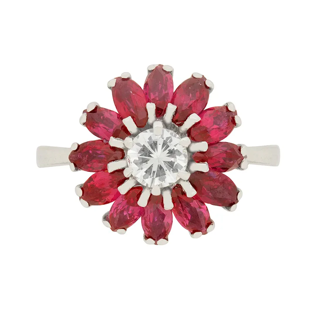 Vintage 0.40ct Diamond and Ruby Cocktail Ring, c.1950s