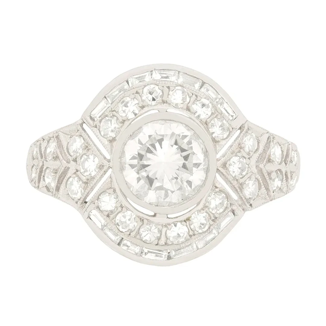 Vintage 1.01ct Diamond Cluster Ring with Engraved Band, c.1950s