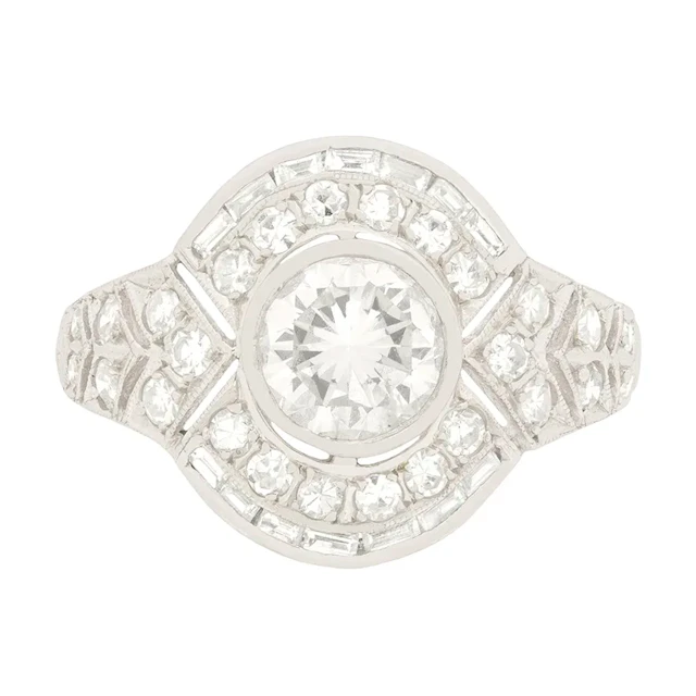 Vintage 1.01ct Diamond Cluster Ring with Engraved Band, c.1950s