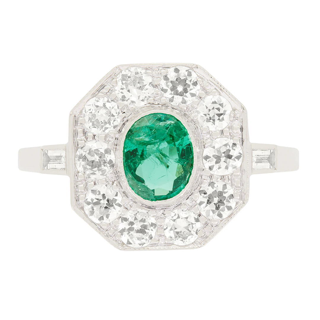 Vintage Emerald & Diamond Cluster Ring, c.1950s