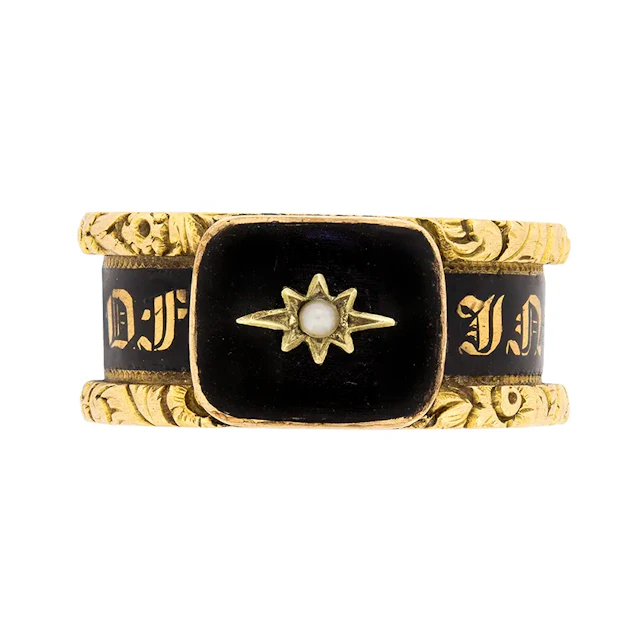 Georgian Mourning Ring with Black Enamel, c.1824