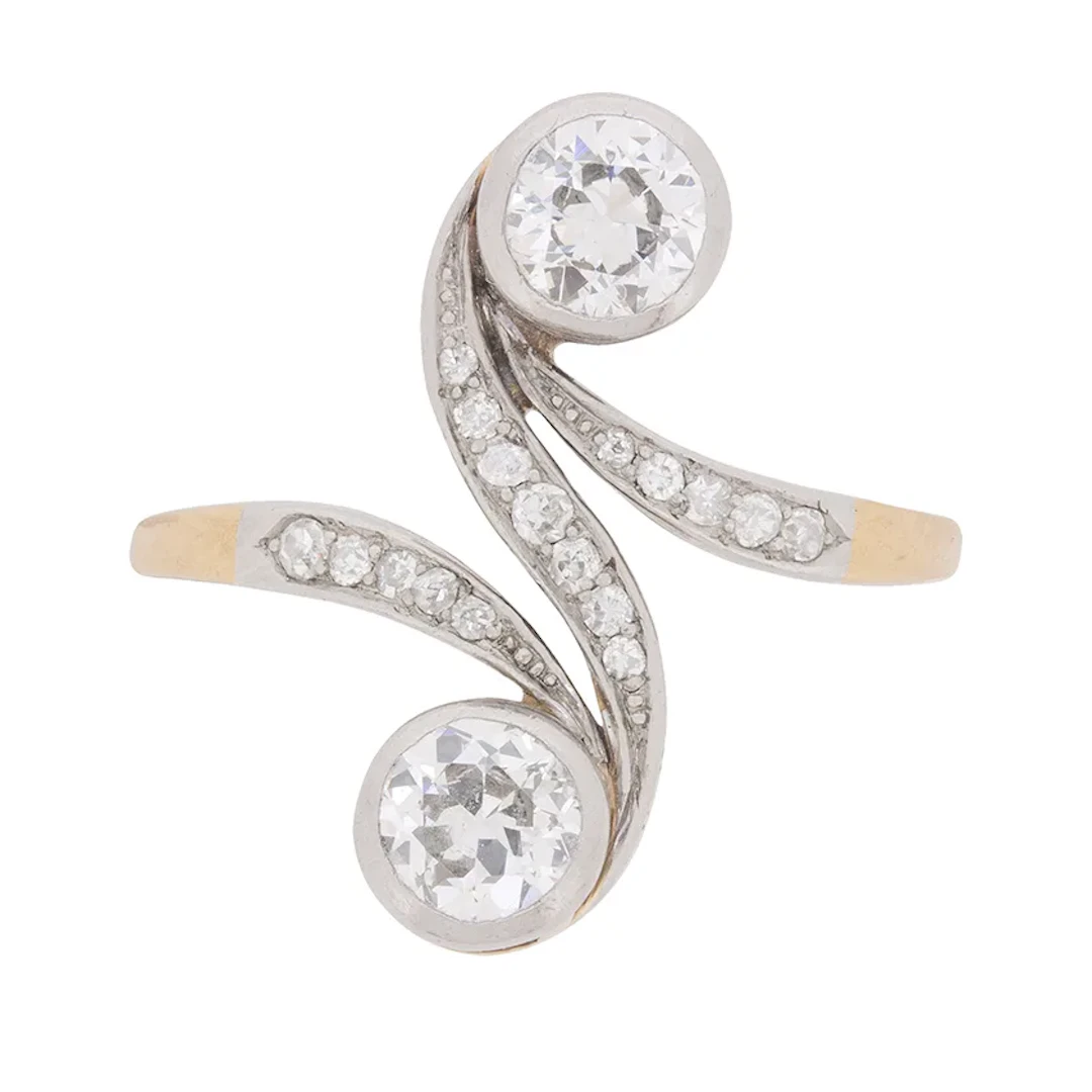 Edwardian 1.50 Carat Old Cut Diamond Twin Stone Ring, c.1900s