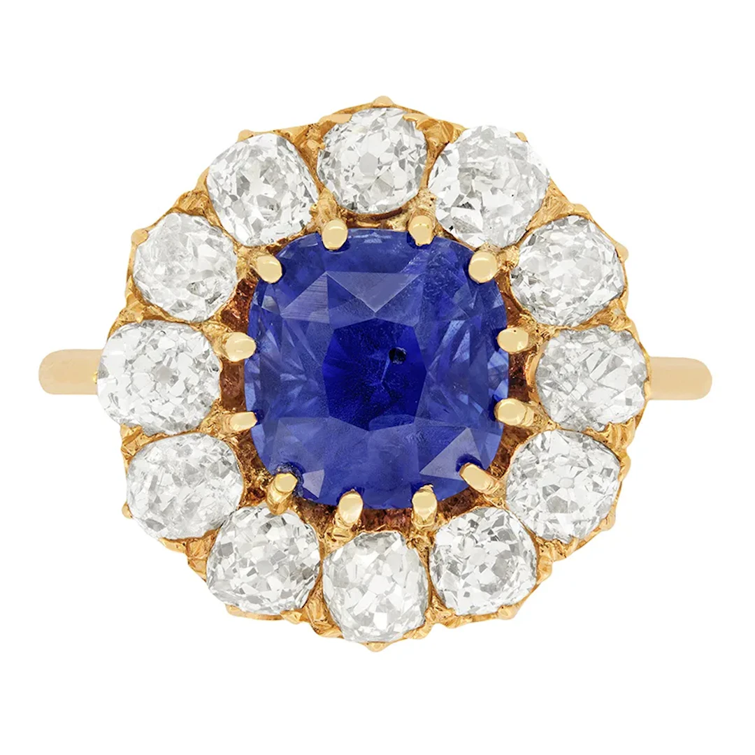 Victorian 3.55ct Sapphire and Diamond Halo Ring, c.1900s