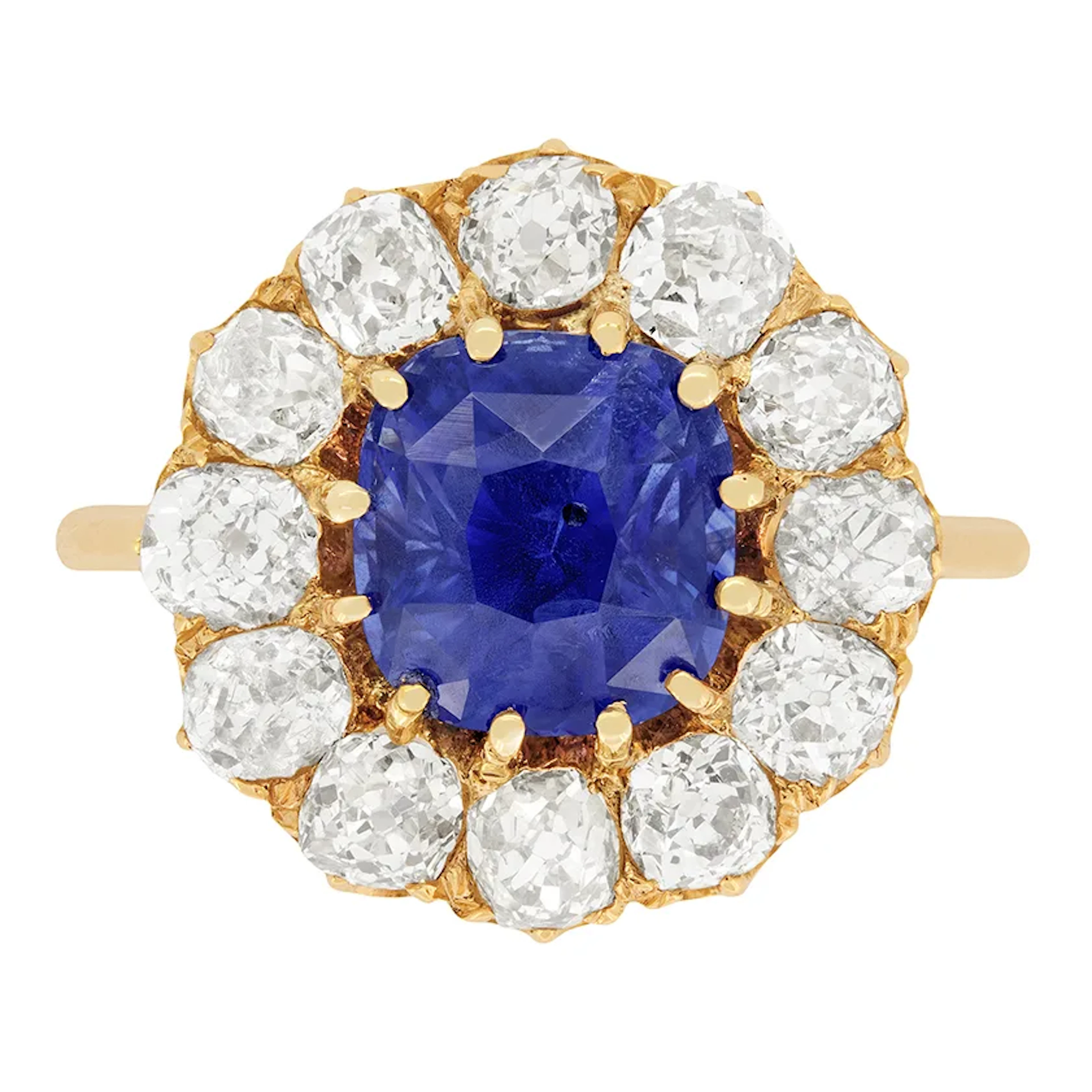 Victorian 3.55ct Sapphire and Diamond Halo Ring, c.1900s