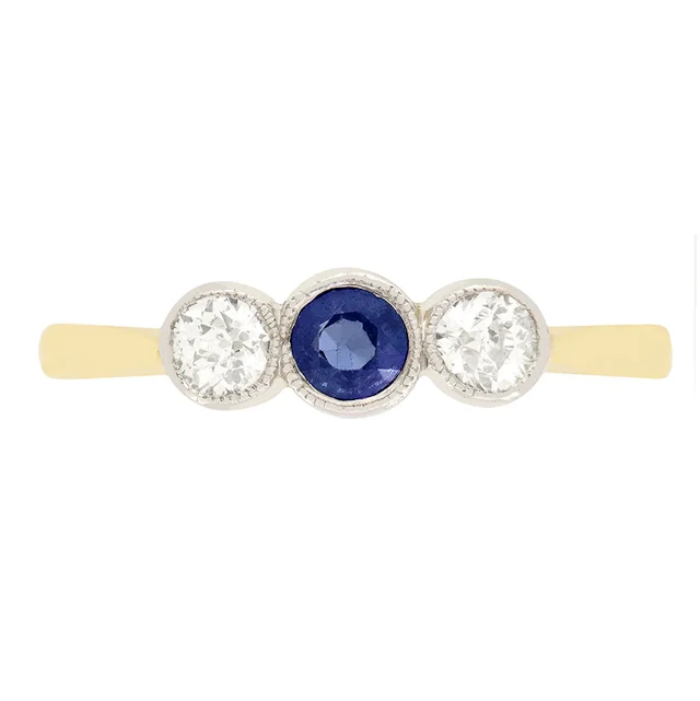 Edwardian 0.20 carat Sapphire and Diamond Trilogy Ring, c.1910s